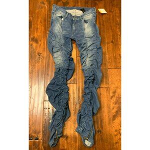 MJB Marc Jacques Burton Men's Light Wash Stack Pant Zip Flair Blue Jeans Size 32